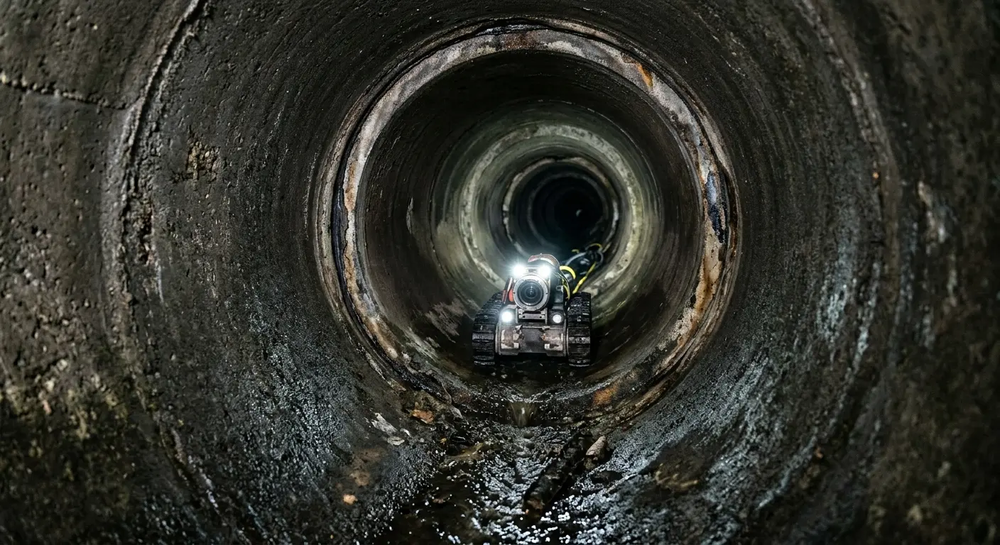 Robotic sewer camera inspecting pipe interior for Sewer Line Cleaning in Twin Lakes
